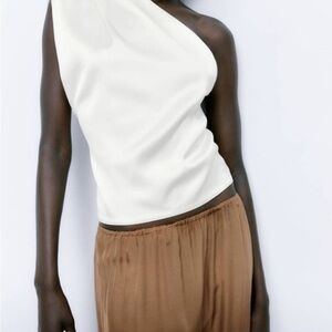 Zara White One-Shoulder Blouse